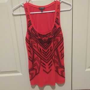 Express Red Tank Top with Black Geometric Design